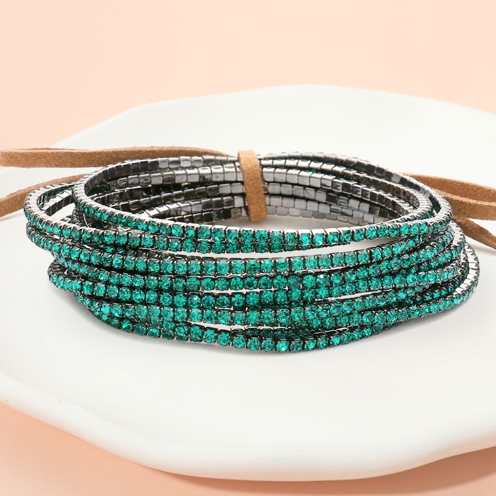 Blue Zircon Rhinestone Crystal 12 Pcs Layered Stretch Bracelets Jewelry